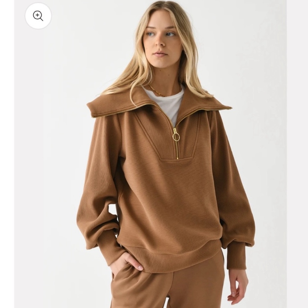 Varley Tan Ribbed Pullover